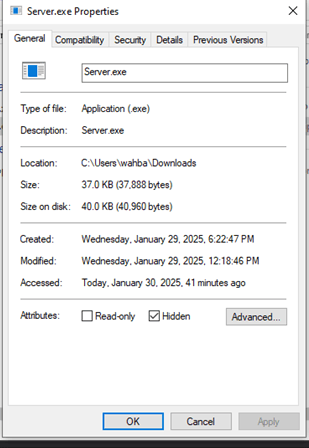 Figure 38 The attribute is set to hidden